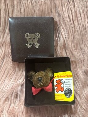 Steiff 1984 Collectible Brown Mohair Teddy Bear Head-Red Bow - Authentic Steiff